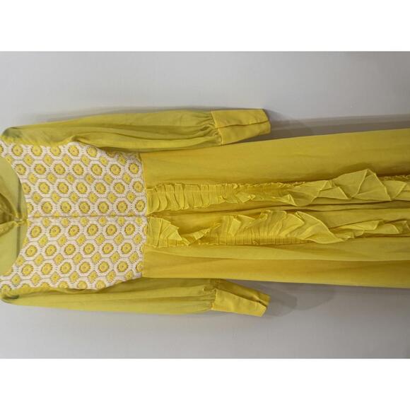 60s 70s Vintage Yellow Long Sleeve Sheer Dress with Crochet Detail - Picture 4 of 9